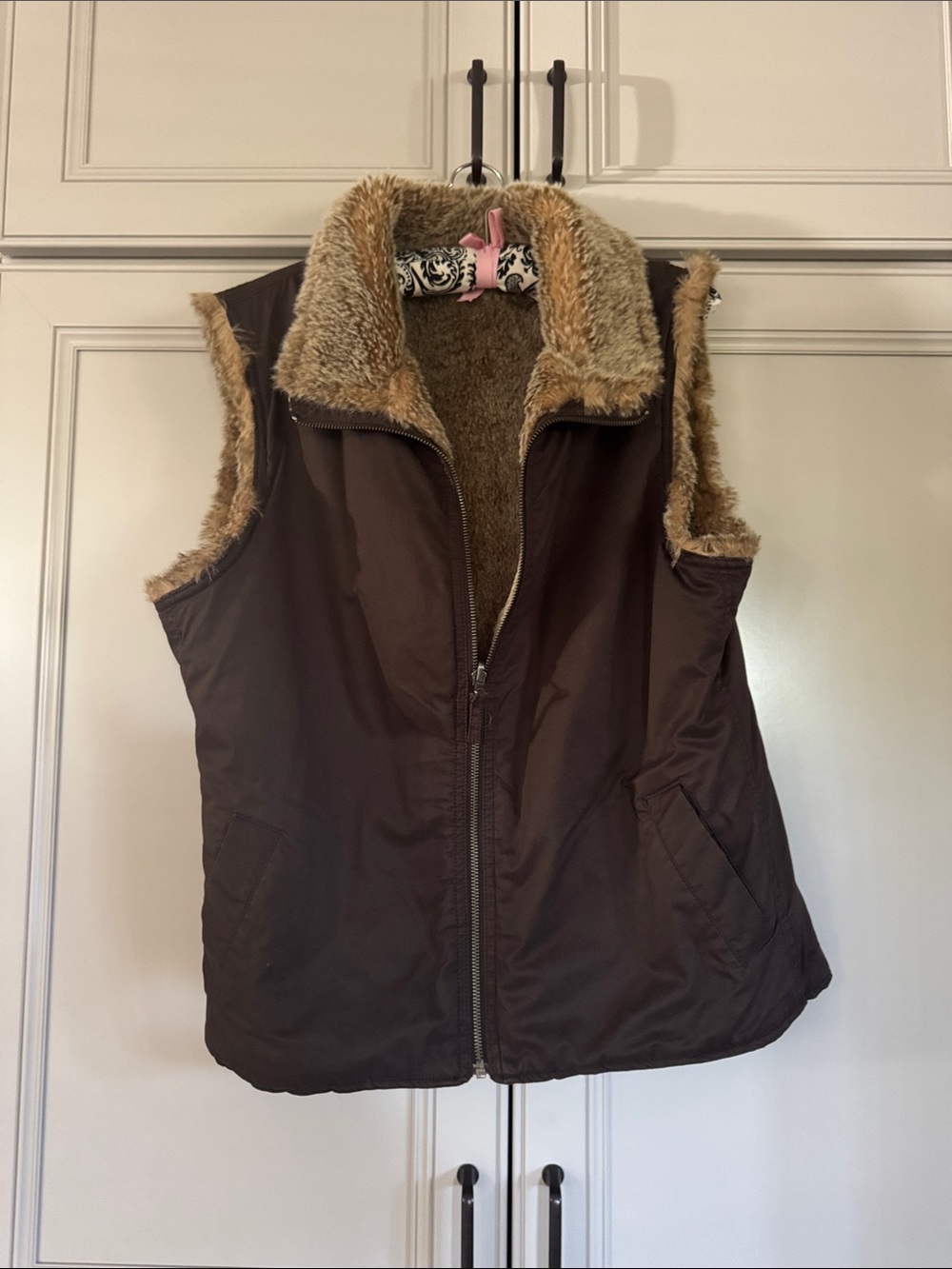 GAP Brown Faux-Fur Lined Puffer Vest